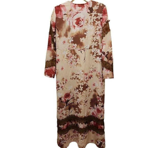 La Bellum Women's‎ Brown & Pink Floral Print Wrap Shift Maxi Dress Size 12 NWT - Picture 2 of 13